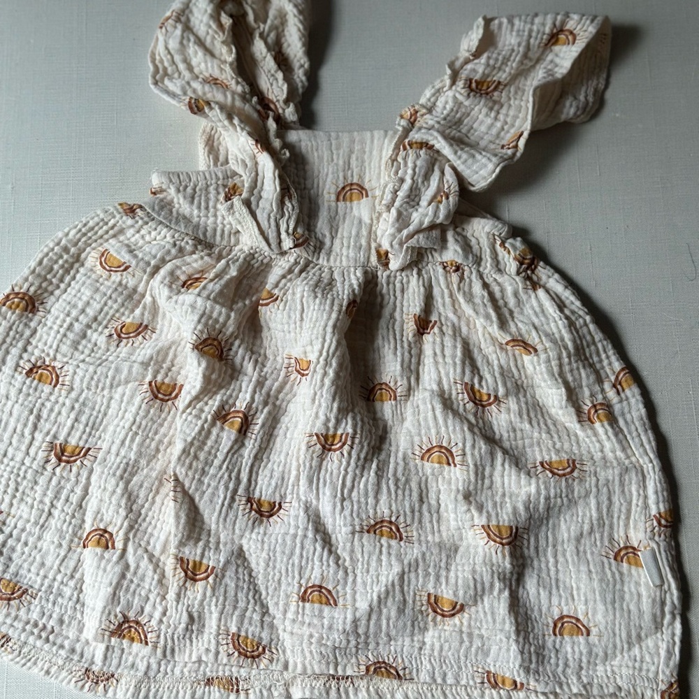 Rabbit & Bear Cream Baby Dress with Sun Pattern